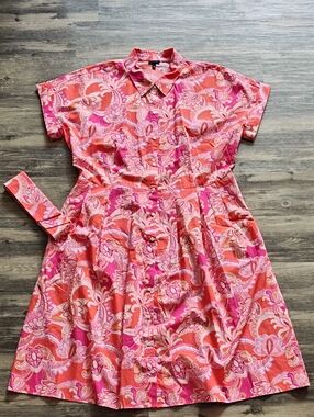 NWOT Talbots 100% Cotton Short Sleeve Collared Paisley Dress. Size 16